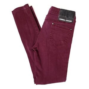 Criminal Damage Burgundy Straight Leg Pants